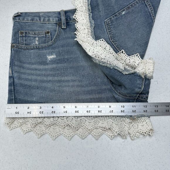 Free People Shorts Womens 29 Crochet High Rise Blue Jean Denim Anthropologie - Picture 7 of 10